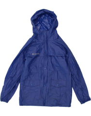 COLUMBIA Boys Hooded Rain Jacket 15-16 Years XL  Navy Blue Polyvinyl