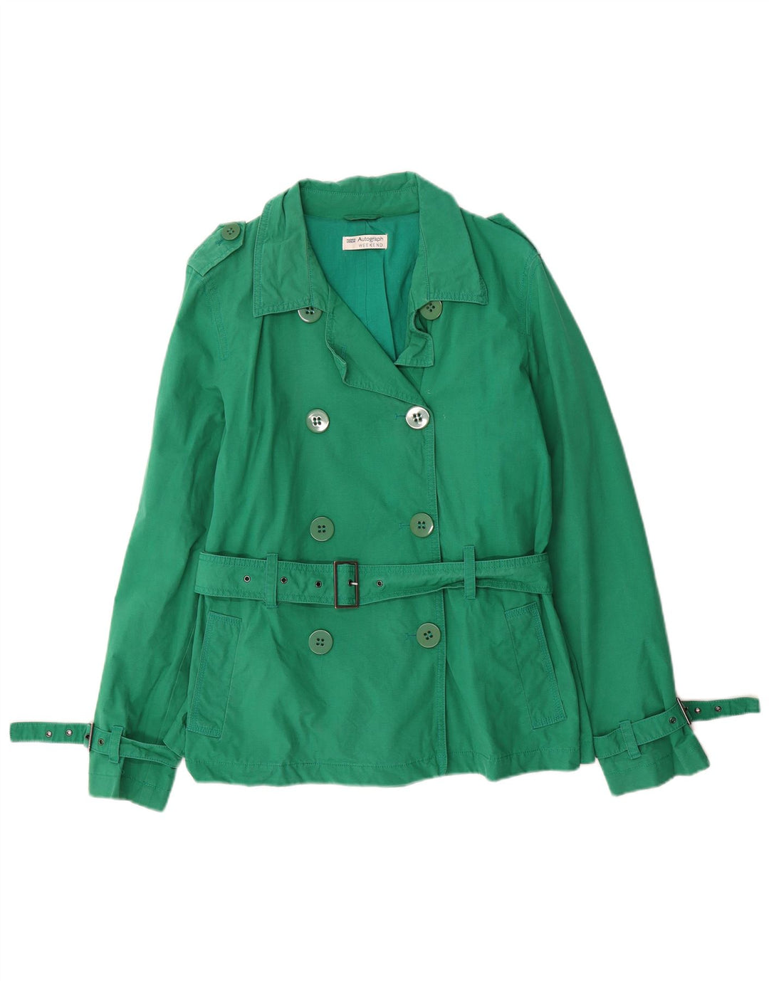 Marks & Spencer Womens Short Trench Coat UK 12 Medium Green Cotton