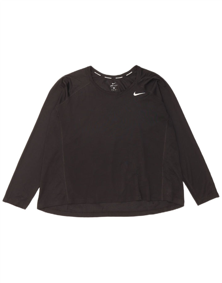 Nike Womens Dri Fit Top Long Sleeve UK 22 3XL Black Polyester