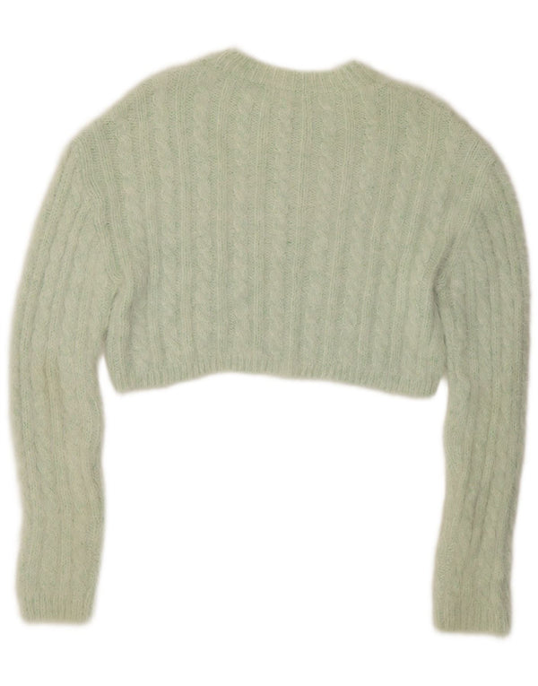 Topshop Womens Crop Crew Neck Jumper Sweater UK 14 Medium Green Acrylic
