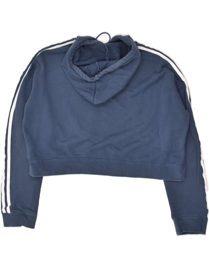 ADIDAS Womens Crop Hoodie Jumper UK 12 Medium Navy Blue Cotton | Vintage Adidas | Thrift | Second-Hand Adidas | Used Clothing | Messina Hembry 