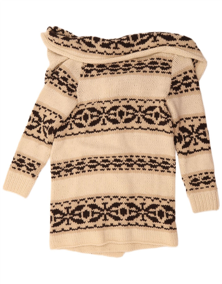 Parosh Womens Longline Cardigan Sweater UK 14 Medium Off White Fair Isle