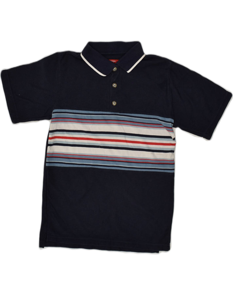 WRANGLER Boys Polo Shirt 10-11 Years Medium Navy Blue Striped Cotton | Vintage Wrangler | Thrift | Second-Hand Wrangler | Used Clothing | Messina Hembry 