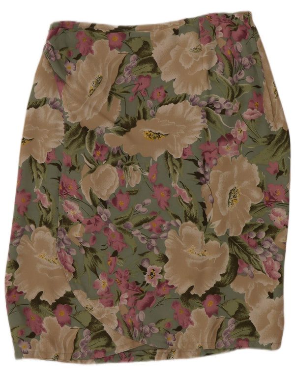 Blunauta Womens Midi Skirt IT 38 XS W28 Green Floral Silk