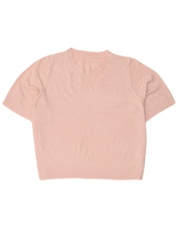 Marks & Spencer Womens Short Sleeve Crew Neck Jumper Sweater UK 24 4XL Pink