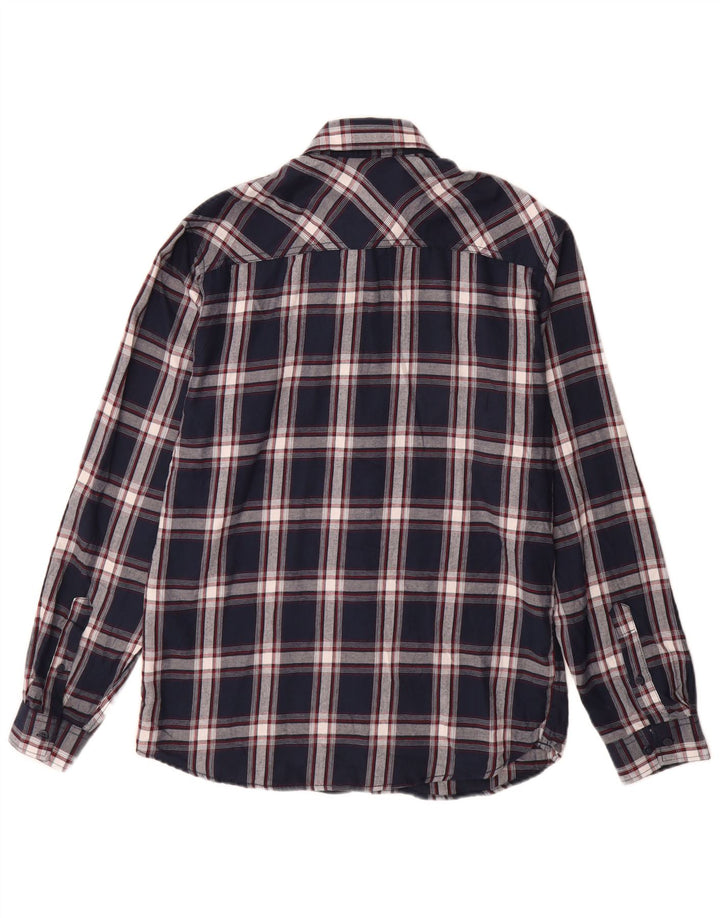 Jack & Jones Mens Flannel Shirt Medium Navy Blue Check Cotton
