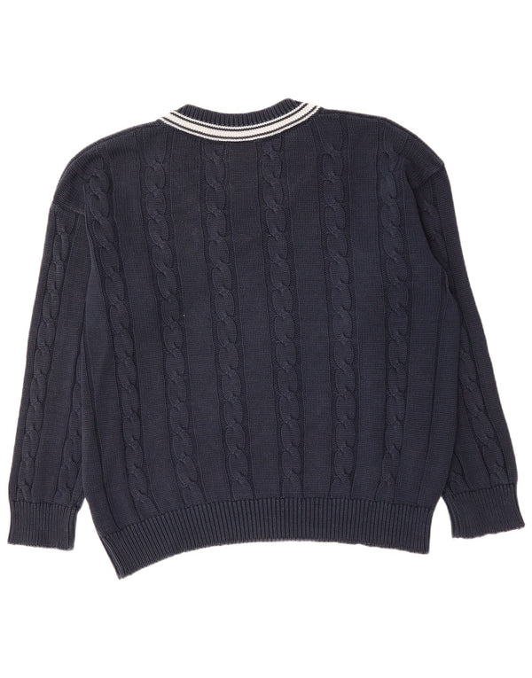 LACOSTE Mens V-Neck Jumper Sweater Size 6 XL Navy Blue Cotton