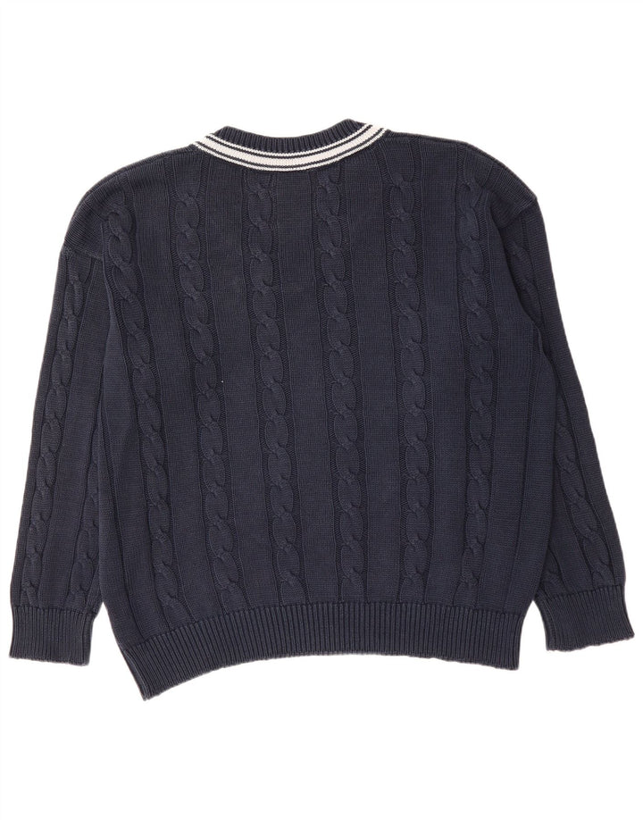 LACOSTE Mens V-Neck Jumper Sweater Size 6 XL Navy Blue Cotton