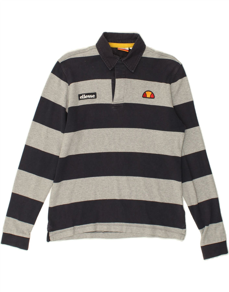 ELLESSE Mens Long Sleeve Rugby Polo Shirt Small Grey Striped Cotton | Vintage Ellesse | Thrift | Second-Hand Ellesse | Used Clothing | Messina Hembry 