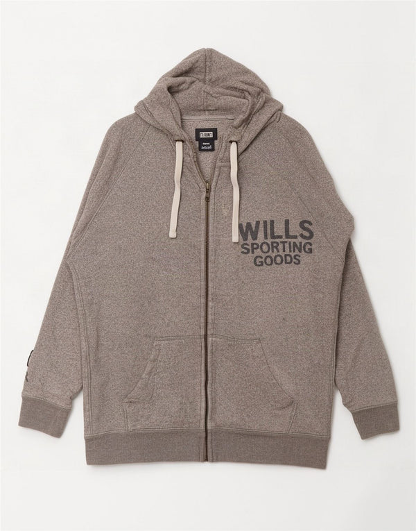 Jack Wills Womens Graphic Zip Hoodie Sweater UK 8 Small Grey Flecked Cotton