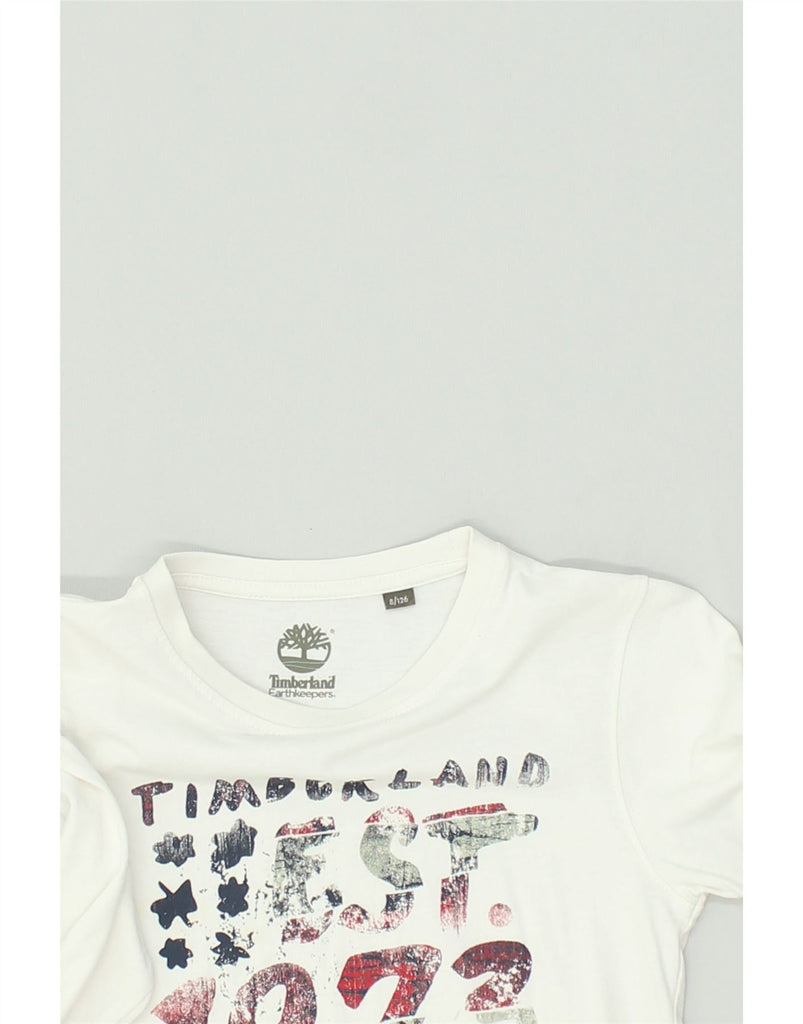 TIMBERLAND Boys Graphic Top Long Sleeve 7-8 Years White Cotton | Vintage Timberland | Thrift | Second-Hand Timberland | Used Clothing | Messina Hembry 