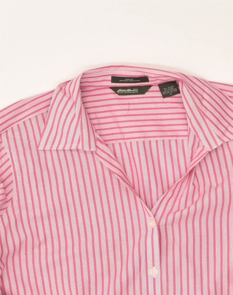 EDDIE BAUER Womens 3/4 Sleeve Shirt UK 14 Medium Pink Striped Cotton | Vintage Eddie Bauer | Thrift | Second-Hand Eddie Bauer | Used Clothing | Messina Hembry 