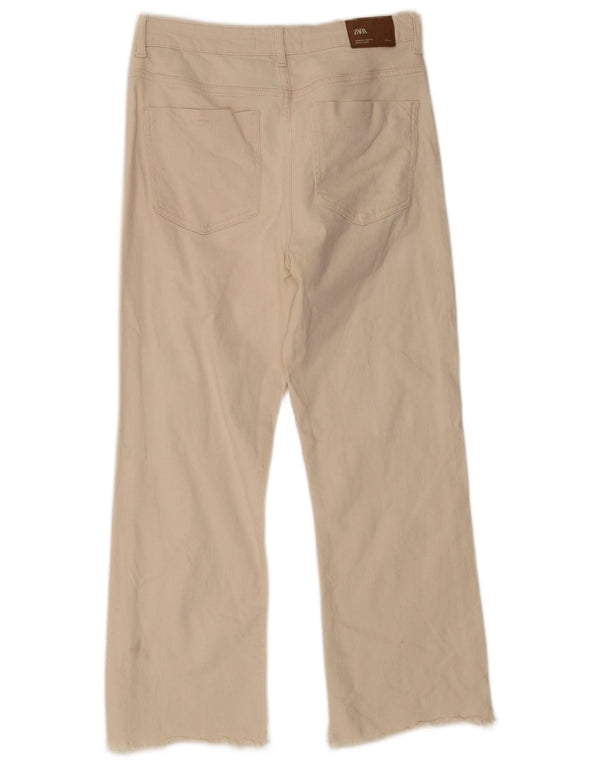Zara Womens Crop Straight Jeans EU 42 Large W32 L25 Beige Cotton