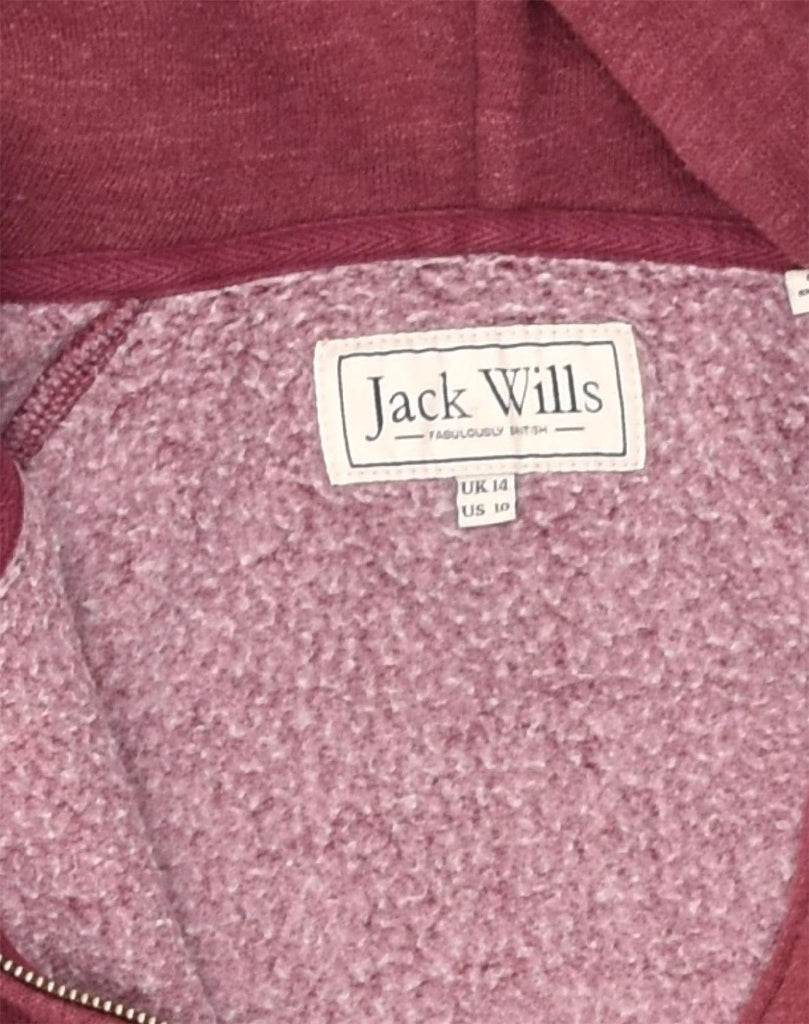 JACK WILLS Womens Zip Hoodie Sweater UK 14 Large  Burgundy Cotton | Vintage Jack Wills | Thrift | Second-Hand Jack Wills | Used Clothing | Messina Hembry 