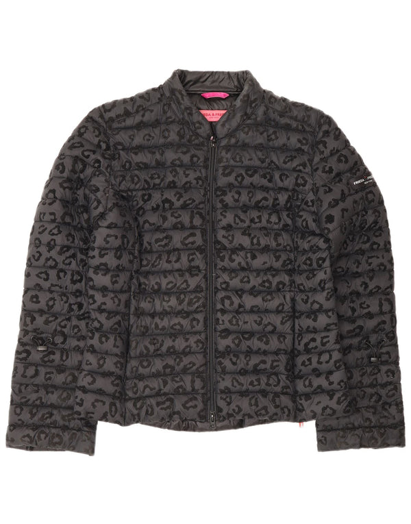 FRIEDA & FREDDIES Womens Padded Jacket EU 40 Medium Grey Animal Print