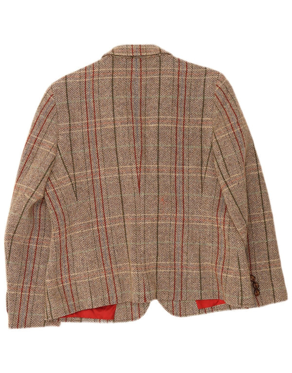 Basler Womens 1 Button Blazer Jacket UK 16 Large Beige Plaid Virgin Wool
