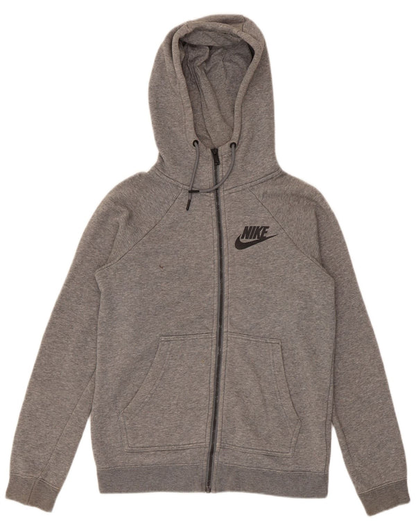 Nike Womens Loose Fit Zip Hoodie Sweater UK 4 XS Grey Flecked Cotton