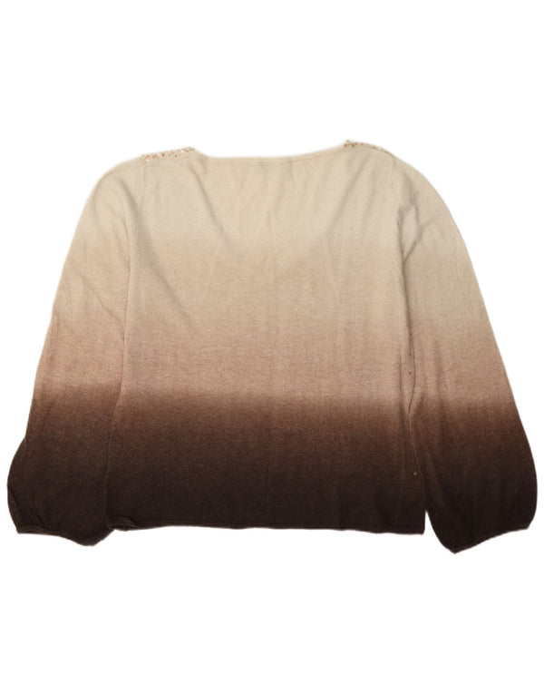 Marella Womens Crop V-Neck Jumper Sweater UK 20 2XL Beige Colourblock