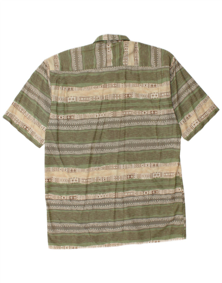 Vintage Mens Short Sleeve Shirt Large Green Striped