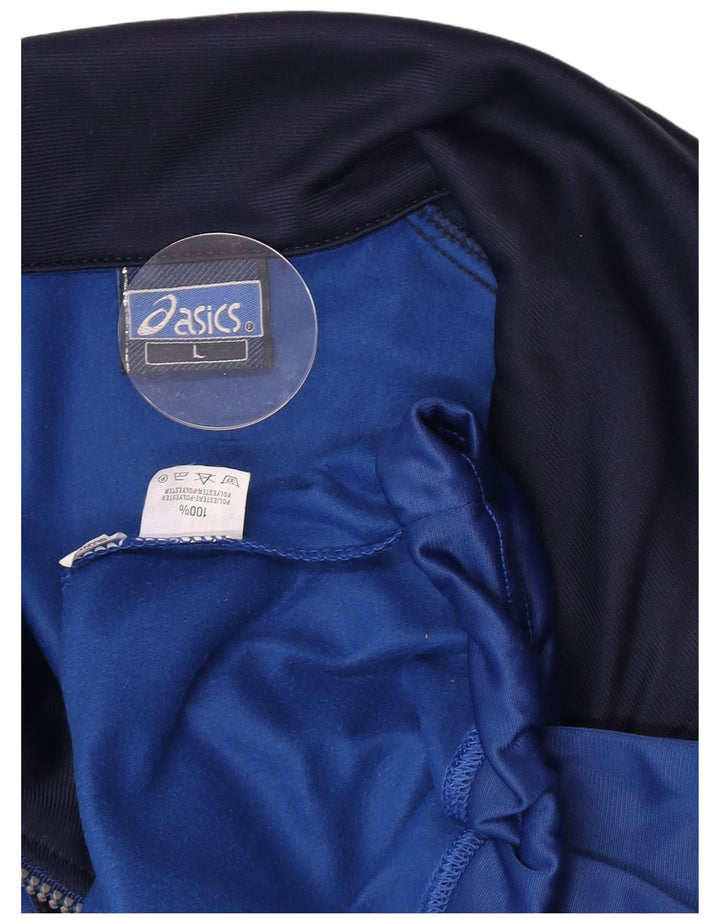 Asics Mens Graphic Tracksuit Top Jacket Large Blue Colourblock Polyester