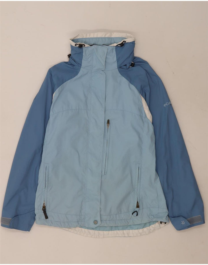 Columbia Womens Hooded Oversized Rain Jacket UK 10 Small Blue Colourblock