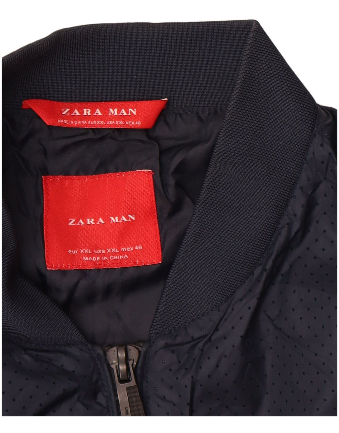 ZARA Mens Bomber Jacket UK 44 2XL Navy Blue Polyester
