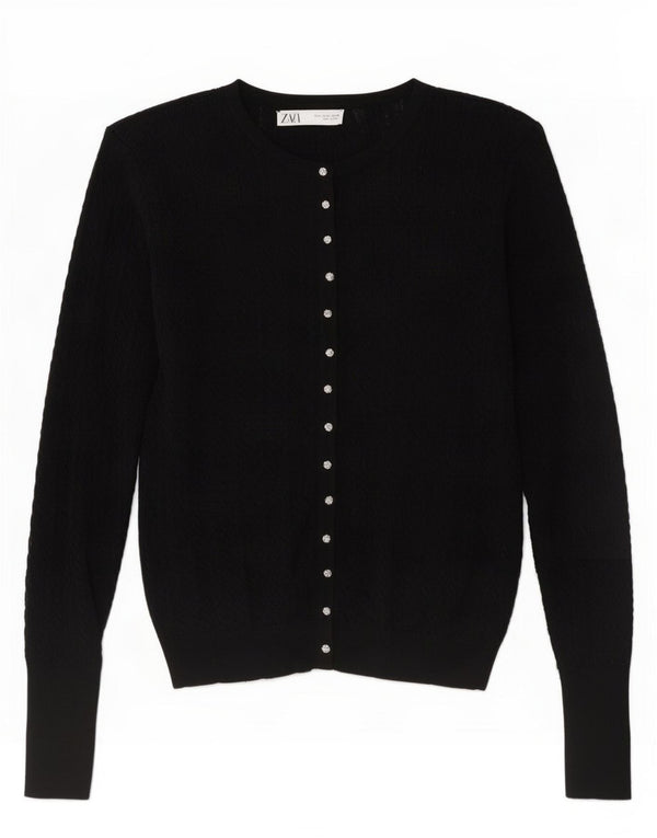 Zara Womens Cardigan Sweater UK 14 Large Black Viscose