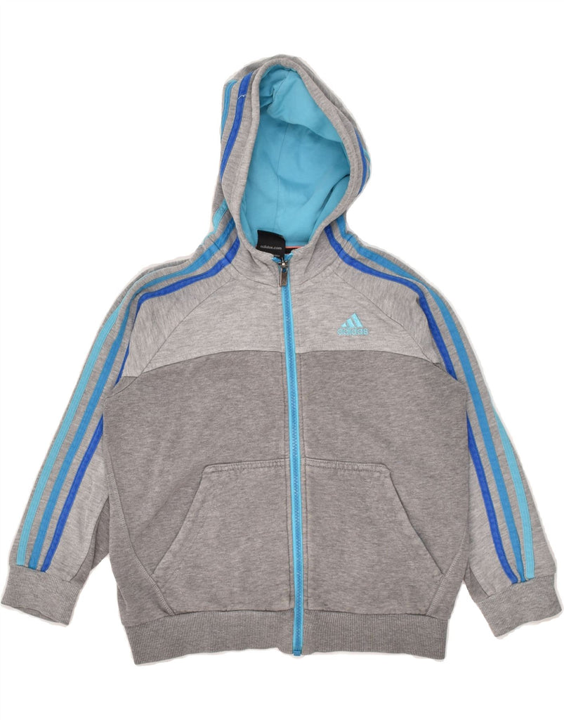 ADIDAS Boys Zip Hoodie Sweater 7-8 Years Grey Colourblock Cotton | Vintage Adidas | Thrift | Second-Hand Adidas | Used Clothing | Messina Hembry 