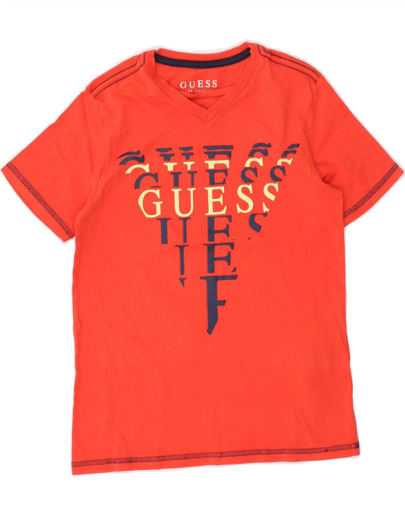 GUESS Boys Graphic T-Shirt Top 7-8 Years Red Cotton | Vintage Guess | Thrift | Second-Hand Guess | Used Clothing | Messina Hembry 