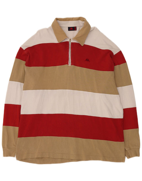 Kappa Mens Long Sleeve Rugby Polo Shirt 2XL Multicoloured Striped Cotton