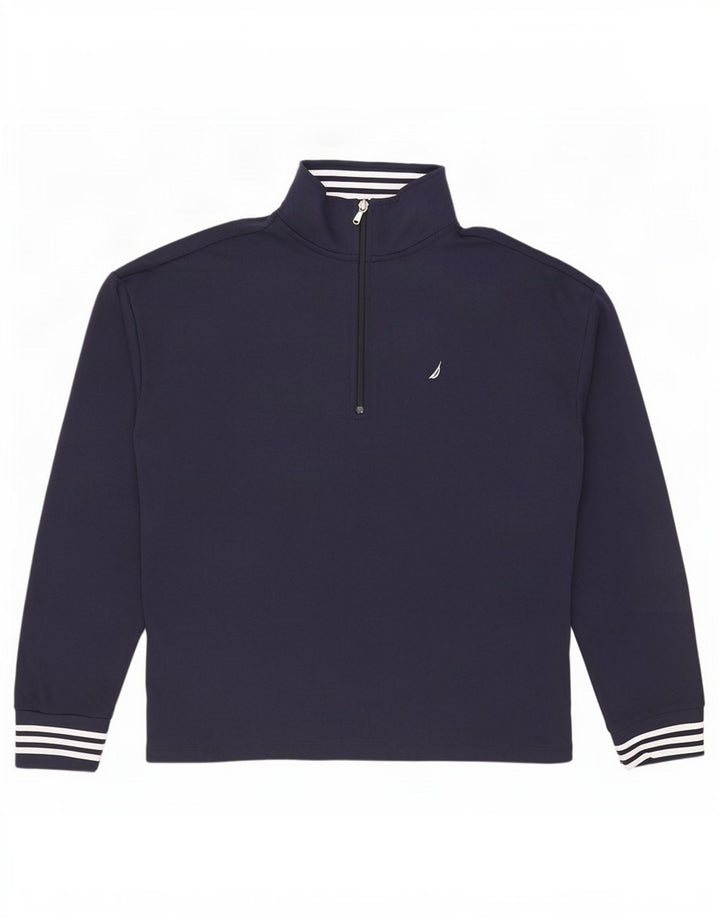 Nautica Mens Zip Neck Sweatshirt Jumper Medium Navy Blue Cotton