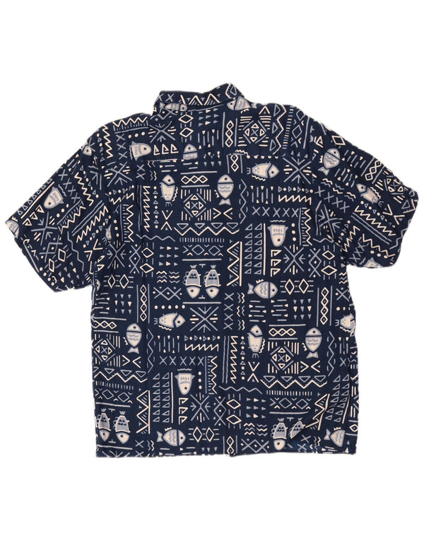 Forester Mens Short Sleeve Shirt Large Navy Blue Rayon