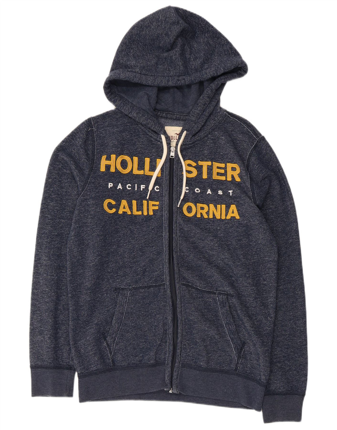 HOLLISTER Mens Graphic Zip Hoodie Sweater Small Navy Blue Flecked Cotton