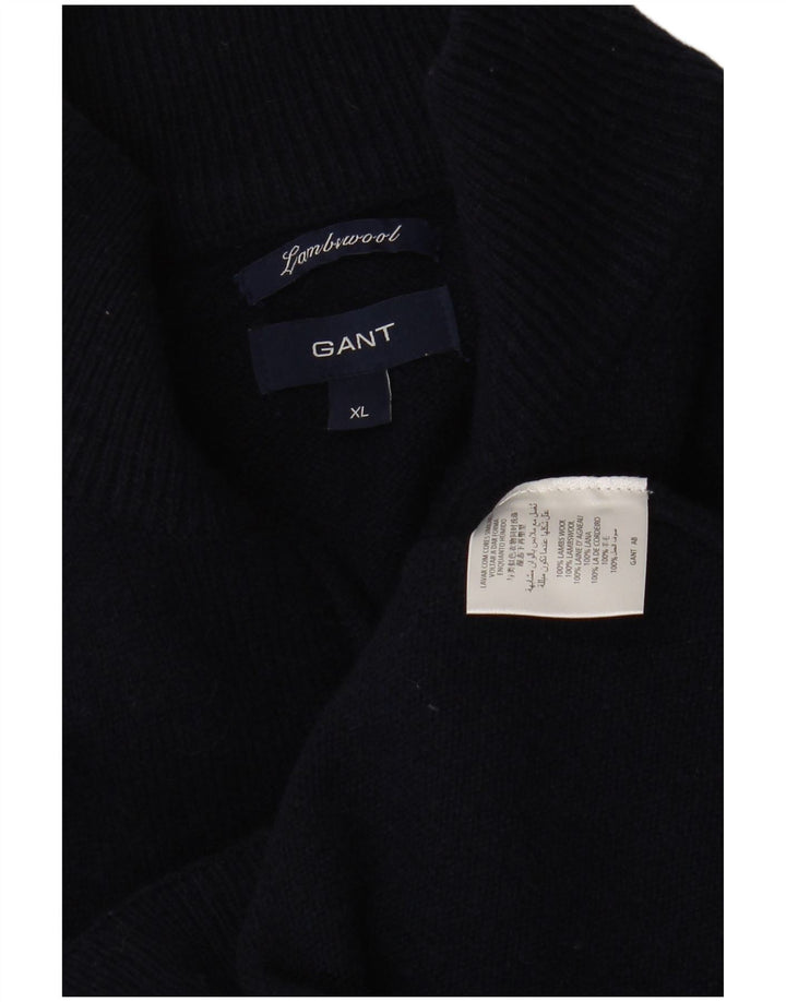 GANT Mens Zip Neck Jumper Sweater XL Navy Blue Lambswool