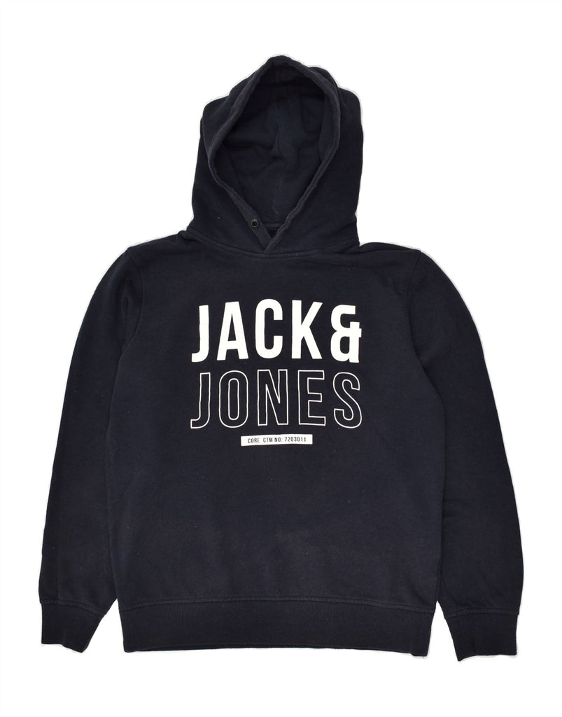 JACK & JONES Mens Graphic Hoodie Jumper Medium Navy Blue Polyester | Vintage Jack & Jones | Thrift | Second-Hand Jack & Jones | Used Clothing | Messina Hembry 