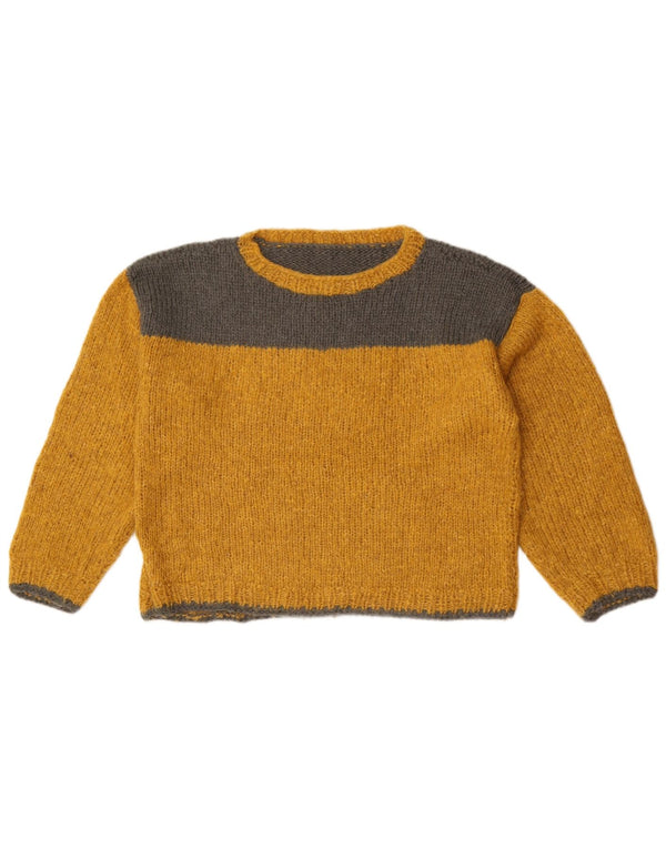 Vintage Womens Boat Neck Jumper Sweater UK 12 Medium Yellow Colourblock