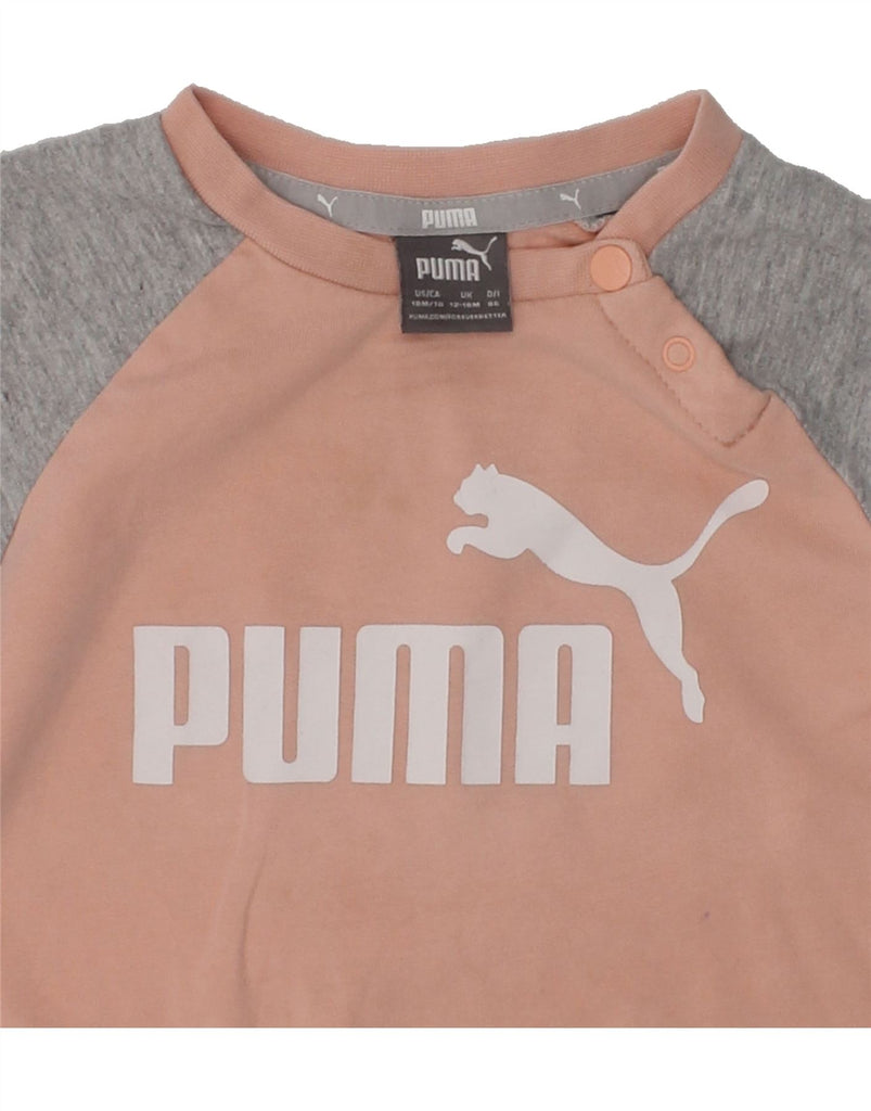 PUMA Baby Girls Graphic Sweatshirt Jumper 12-18 Months Beige Colourblock | Vintage Puma | Thrift | Second-Hand Puma | Used Clothing | Messina Hembry 