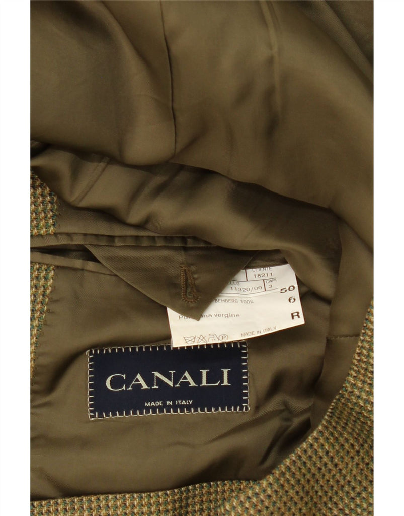 CANALI Mens 3 Button Blazer Jacket IT 50 Large Khaki Houndstooth Wool Vintage Canali and Second-Hand Canali from Messina Hembry 