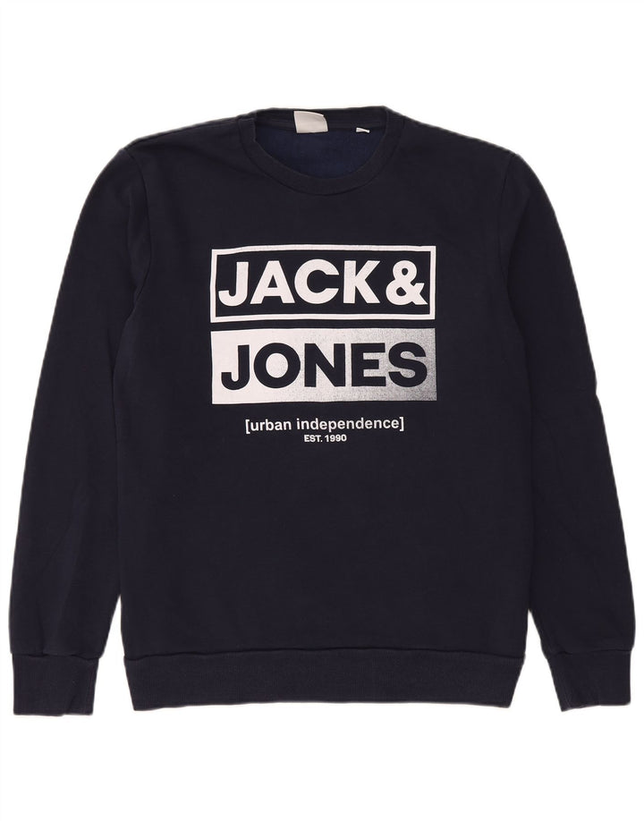 Jack & Jones Mens Graphic Sweatshirt Jumper Large Navy Blue Cotton