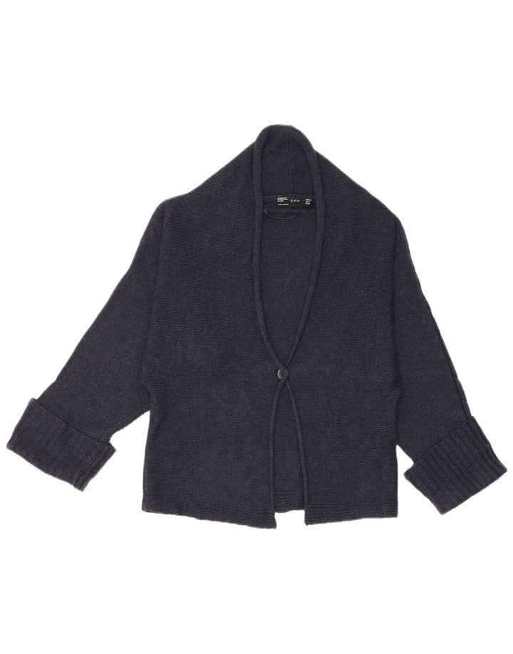 Zara Womens Cardigan Sweater UK 14 Medium Navy Blue Acrylic