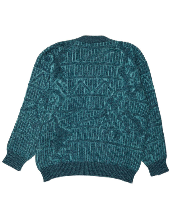 Ferrari Mens Abstract Pattern V-Neck Jumper Sweater Medium Blue Geometric