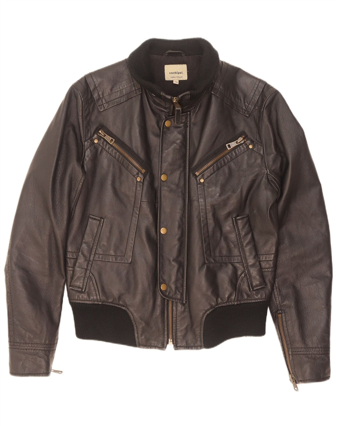 Conbipel Mens Leather Jacket IT 48 Medium Black