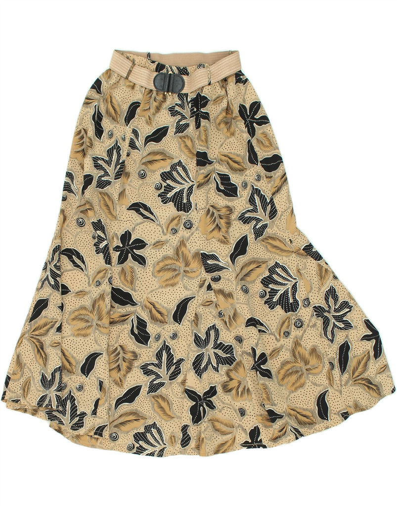 VINTAGE Womens A-Line Skirt US 9/10 Large W30 Beige Floral Polyester | Vintage Vintage | Thrift | Second-Hand Vintage | Used Clothing | Messina Hembry 