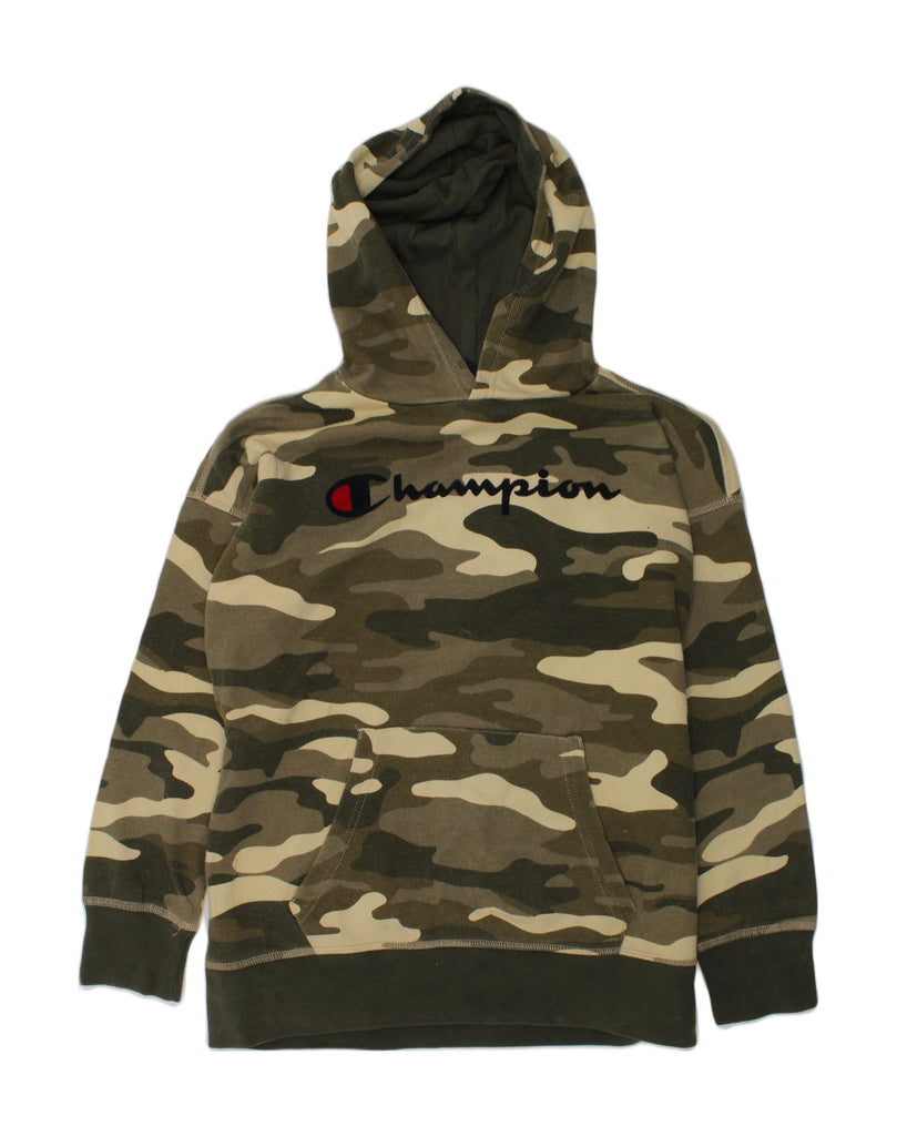 CHAMPION Boys Graphic Hoodie Jumper 11-12 Years Large  Khaki Camouflage | Vintage Champion | Thrift | Second-Hand Champion | Used Clothing | Messina Hembry 