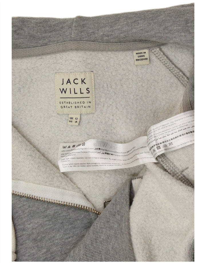 Jack Wills Womens Graphic Zip Hoodie Sweater UK 12 Medium Grey Cotton