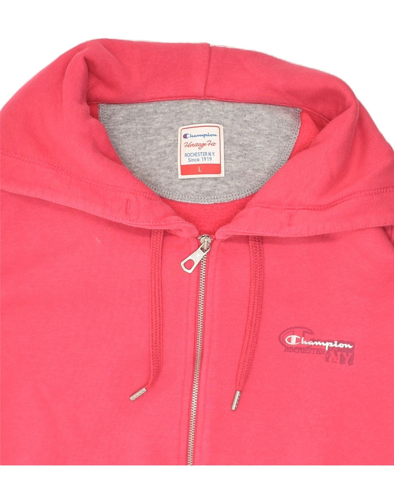 CHAMPION Womens Heritage Fit Zip Hoodie Sweater UK 14 Large Pink Cotton | Vintage Champion | Thrift | Second-Hand Champion | Used Clothing | Messina Hembry 