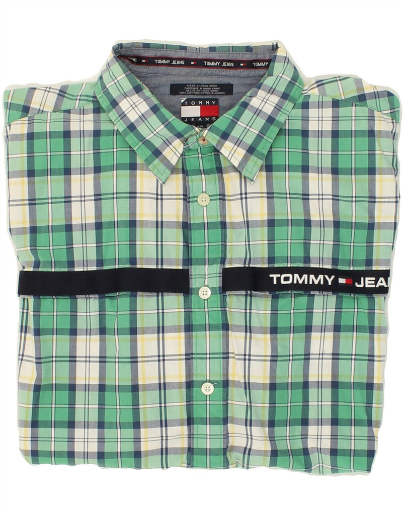 TOMMY HILFIGER Mens Short Sleeve Shirt 2XL Green Check Cotton | Vintage Tommy Hilfiger | Thrift | Second-Hand Tommy Hilfiger | Used Clothing | Messina Hembry 