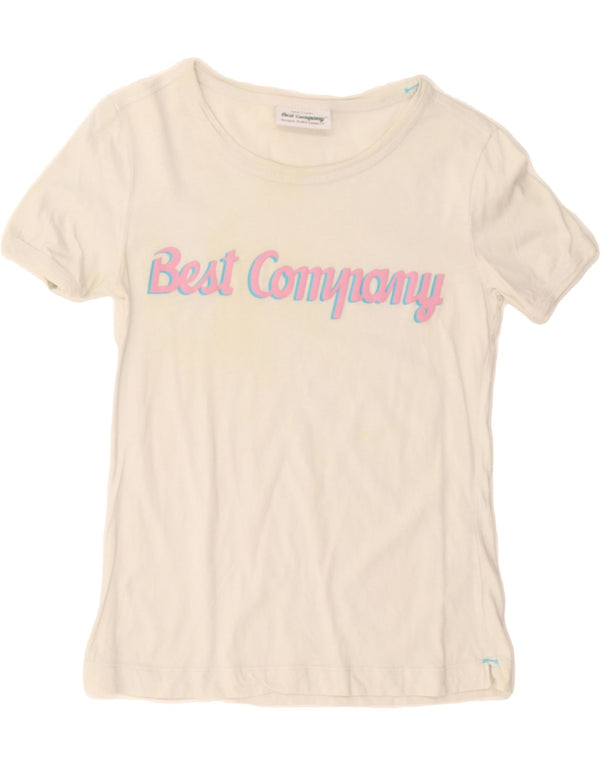 BEST COMPANY Womens Graphic T-Shirt Top UK 6 XS Off White Cotton