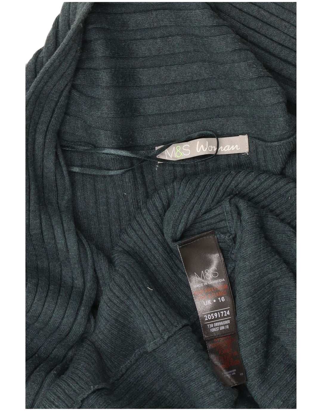 Marks & Spencer Womens Asymmetric Open Cardigan Sweater UK 16 Large Green