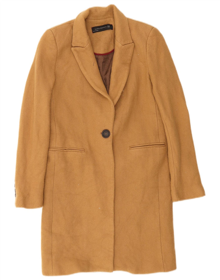 Zara Womens Overcoat UK 6 XS Brown Wool